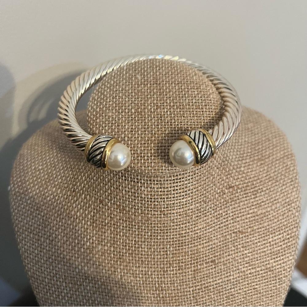 Silver Gold Pearl End Rope Bracelet